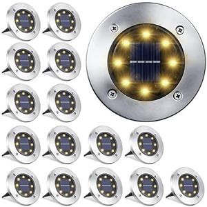 LYHOPE Solar Ground Light Outdoor, 16 Pack 8 LED Solar Disk Lights Waterproof Garden In-ground Pathway Lights Landscape Lighting for Lawn,Yard,Deck,Patio,Walkway (Warm White)