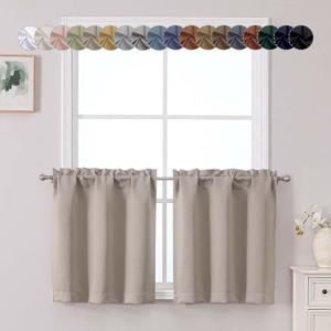 Chyhomenyc Stone Short Blackout Curtains 24 Inch Length, Small Kitchen Curtain Tier Rod Pocket Half Window Curtains for Bathroom Basement Cabinet Camper RV Bunk, 2 PCS, Each 30" Wx24 L