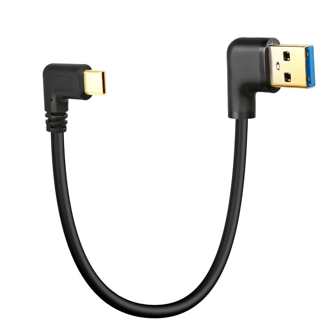FUSIONWIS Right Angle USB A to USB C Cable,90 Degree USB 3.0 Type C Male to USB Type A 2.0 Male Fast Charge and Data Sync Cable for Notebook, PC, Tablet, Phone and More-25CM