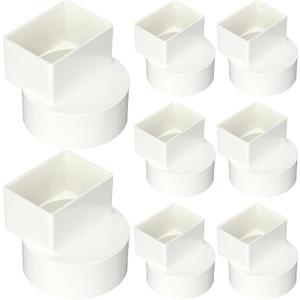 Sosation 8 Pcs 2"x3"x4" PVC Offset Downspout Drainage Adapter, Connects 2" X3" Downspout to 4" Round Sewer and Drain Pipe, Hub/spigot End, Universal Design to Fit All Types of 4" Round Drain Pipe Tile