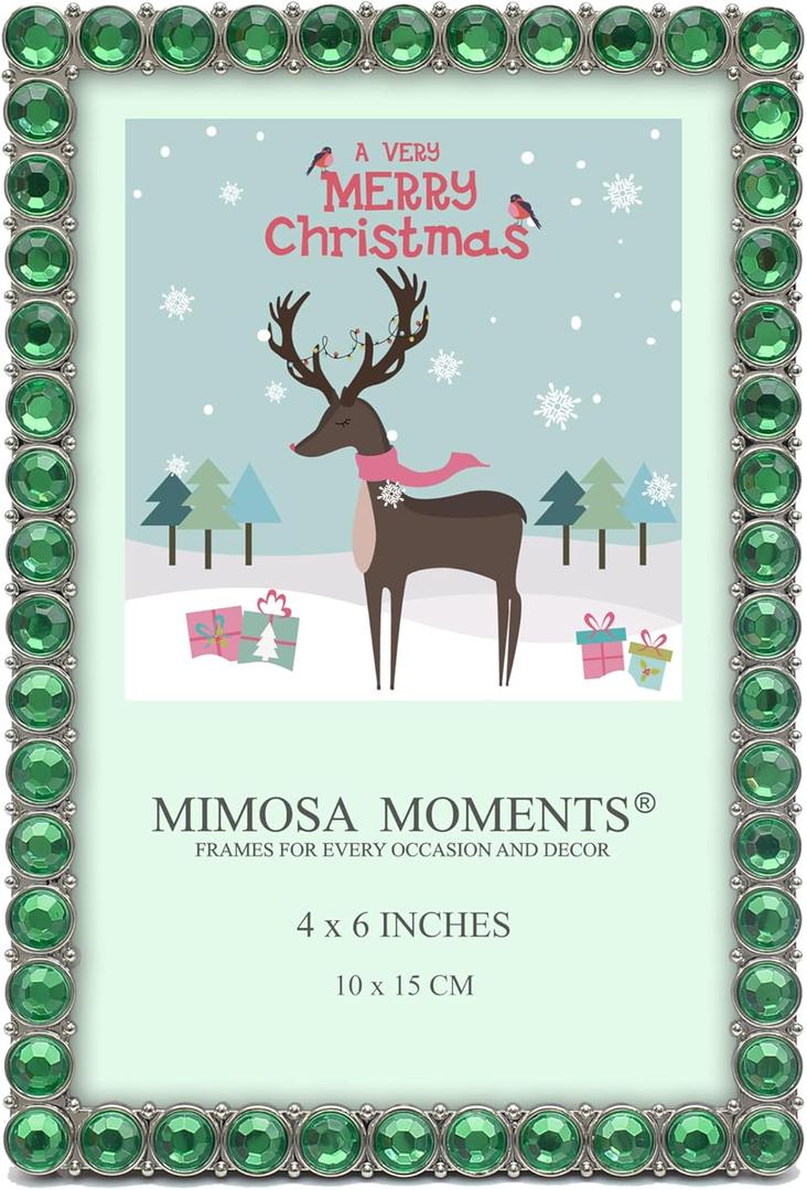 Mimosa Moments Christmas Picture Frame with Green Rhinestones 4x6" photo
