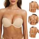 Women's Strapless Bra Push Up-Non Slip Invisible Underwire Low Back Multiway Support Padded Plunge Bra for Comfort Lift