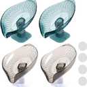4 Pack Transparent Soap Dish Holder Bar Soap Holder Self Draining for Shower Leaf Shape Soap Holder Sponge Container with Enlarged Sucker Self-Draining to Keep Soap Dry (2Blue+ 2Grey)