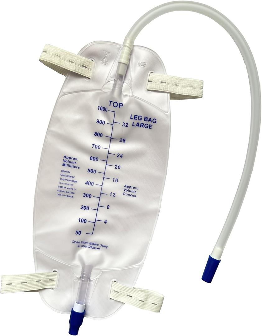 lifevv 3 Pack 1000ml Catheter Leg Bag Urinary Drainage Bag, with 3 Eighteen-inch Tubing, Anti-Reflux Valve, Cloth Straps,Easy Twist Drain Valve