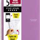 Five Star Spiral Notebook + Study App, 5 Subject, Wide Ruled Paper, 8" x 10-1/2", 200 Sheets, Fights Ink Bleed, Water Resistant Cover, Amethyst Purple (38739)