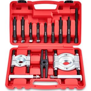 Bearing Puller and Splitter Kit, Separator and Puller Set, Pinion Bearing Puller and Wheel Removal Tool, 5 Ton Capacity Bearing Separator with 2 and 3 Bearing Separator Jaws, 14Pcs (RED)