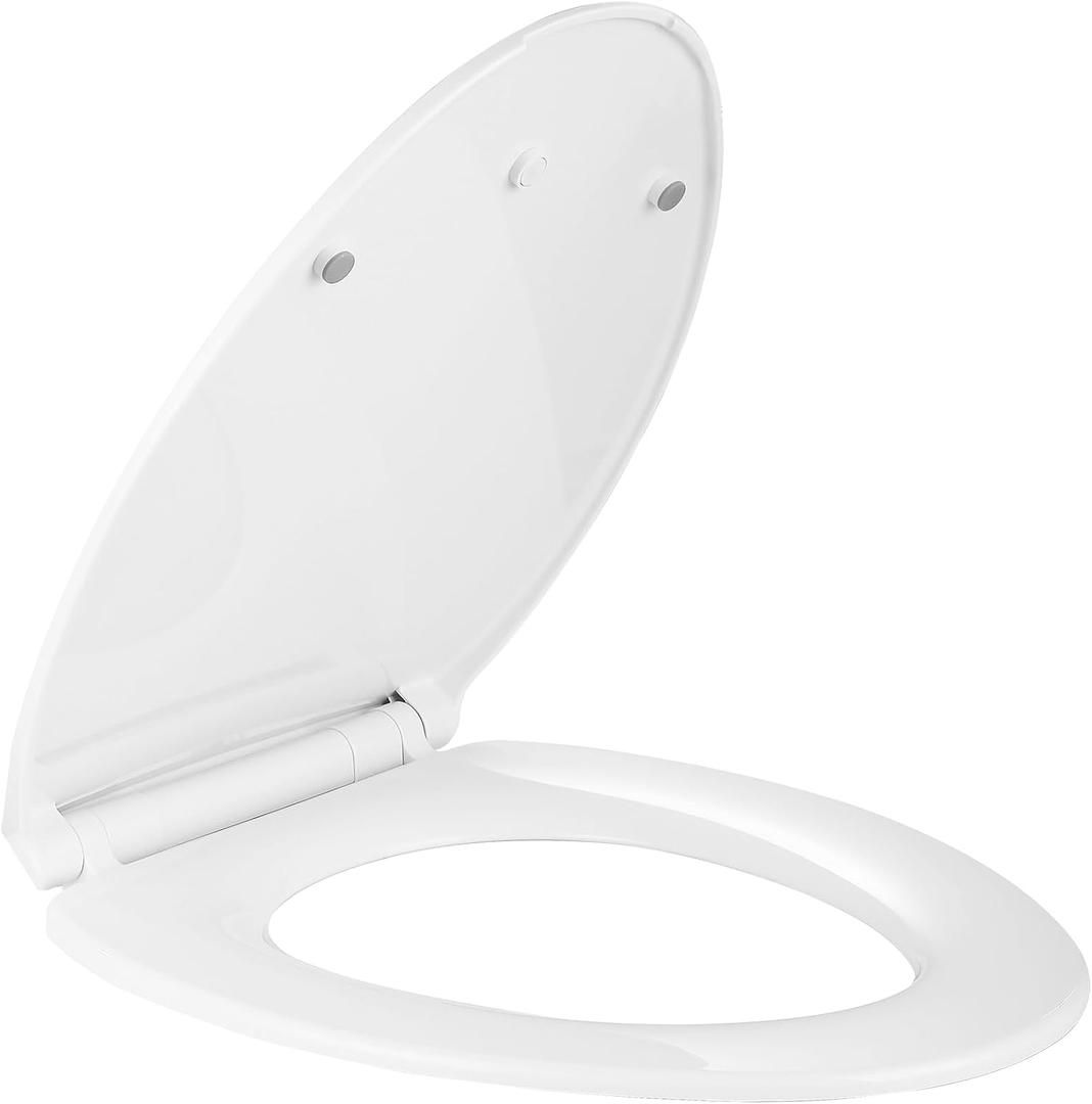 Elongated Slow Close Toilet Seat, Slip-Resistant, Quick Releasing for Cleaning, Easy to Install, Never Loosen, White