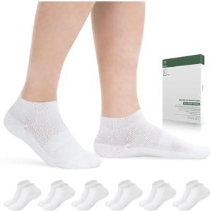 Bulinlulu Diabetic Socks for Men Women,6 Pairs Low Cut Non Binding Diabetic Socks,Ankle Seamless Socks for Men (White-Large)