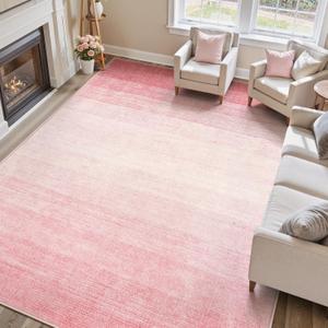 Wonnitar Modern Ombre Light Pink 9x12 Area Rug, Washable Soft Bedroom Rug Non-Slip Rugs for Living Room, Non-Shedding Large Nursery Mat, Thin Floor Carpet for Kids Playroom Dining Room (Pink, 9'x12')
