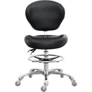 Grace&Grace Drafting Chair Adjustable Tall Shop Stool, Rolling Stool with Back Support for Studio, Classroom, Lab, Counter, Medical (Black)