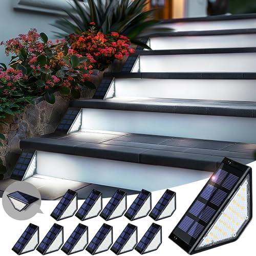 PATIOWIN 12 Pack Solar Step Lights for Outside, 24 LEDs Solar Stair Lights Waterproof IP65, Solar Deck Lights Outdoor Decor for Garden, Porch, Pathway, Patio, Fence(Cold White) - Amazon.com