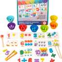 Montessori Arithmetic Math Toy Set, Toddler Wooden Montessori Toys for 2 3 4 5 6 Years Old, Number Cognitive Clip Bead Matching Game, Boy Girl Birthday Gift