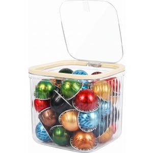 Clear Coffee Pod Holder with Lid, Coffee Pods Storage for Counter, Small Plastic Storage Bin for Nespresso & Keurig Pods, Kitchen Cabinet Organization and Pantry Food Storage Box for Countertop (Samll-Cube)