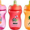 Tommee Tippee Sporty Bottle, 10oz Sippy Cups for Toddlers 13, SpillProof, Bite Resistant Spout, Easy to Hold Design, BPA Free, Pack of 2, Pink, Red and Orange