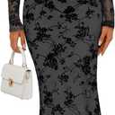 MEROKEETY Womens Fall Velvet Formal Wedding Guest Maxi Dress, Grey, XL (Gray, XL)