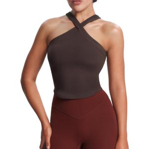 Aoxjox Women's Workout Cross-Neck Sport Bras Fitness Elanor Bra Yoga Crop Tank (Large, Mulch)