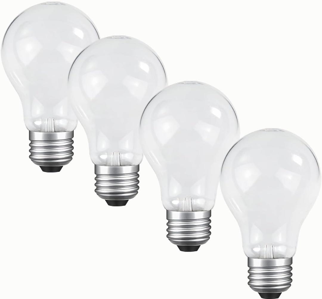 60 Watt Incandescent Light Bulbs, A19 Frosted Rough Service Light Bulb, E26 Medium Base, Soft White 2700K, Dimmable, 110-130V (4 Pack)