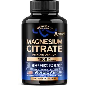 Magnesium Citrate Capsules 1000mg | High Absorption Supplement - Sleep, Muscle & Heart Support - Vegan | Non-GMO - Made in USA - As Powder | Pills | Tablets - 120 Capsules, 2 Month Supply
