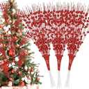 Palonu 32 Pcs Red Artificial Glitter Berry Stems 17 Inch Fake Berry Branch Picks Decorative Glitter Sticks Christmas Tree Ornaments for DIY Xmas Wreath Crafts Gifts Holiday Home Décor