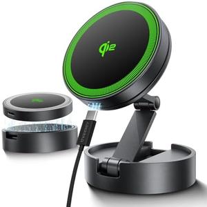 THREEKEY for MagSafe Car Mount Charger,Qi2 Wireless Car Charger,15W Magnetic Charger Fast Charging,Retractable Phone Holder with 360°Rotation,Car Mount for iPhone16-12&Galaxy S25 Ultra