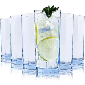 CREATIVELAND Geometric Shapes Glass Drinking Glasses Set of 6, Solid Color Water Glasses for Juice, Beverages, Beer, Cocktail(blue, 9.46oz)