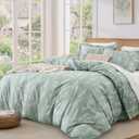 MUXHOMO Duvet Cover Queen Size, Reversible Floral Green Duvet Cover Set with Zipper Closure, 3 Pieces Botanical Patterns Soft Microfiber Bedding Set with 4 Ties (90"x90", 2 Pillow Cases)