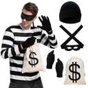 Spooktacular Creations Halloween Robber Costume Men, Unisex Thief T-Shirt Set, Halloween Costumes for Men, M