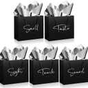 Sweetude 5 Pcs 5 Senses Black Gift Bags for Him and Her, Senses Gift Bags with Handles and 10 Pcs Tissue Paper, 9 x 4 x 7.8 Inch Elegant Paper Decor for Birthday Wedding Anniversary