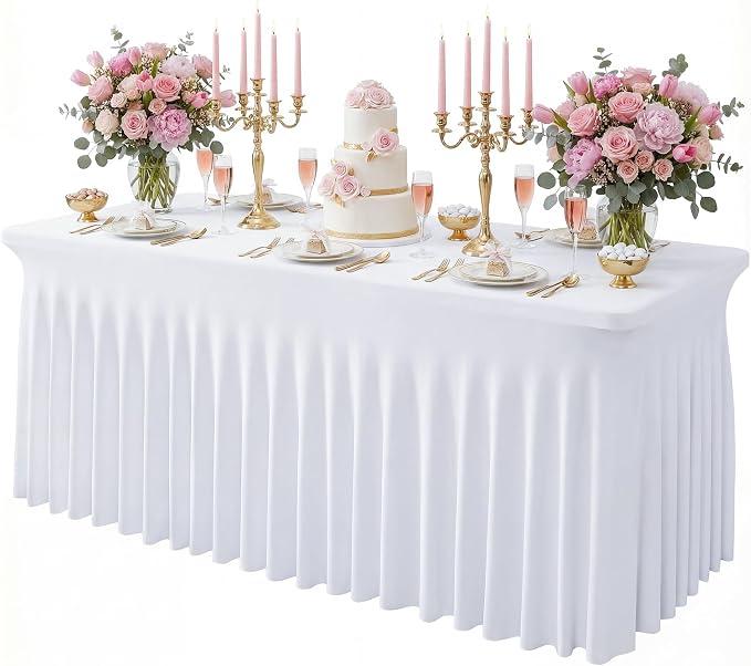 Baoszty White Spandex Tablecloth for 6FT Rectangle Tables, Table Skirt 30x72 Inch Stretch Table Cloths Elastic Fitted Tables Cover for Wedding Parties Birthday Banquet Baby Shower Events