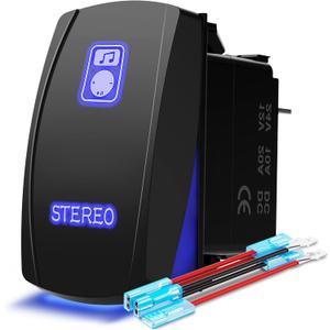 MICTUNING LS083601JL Laser Stereo Rocker Switch Kit, On/Off LED Light, 20A 12V, Blue