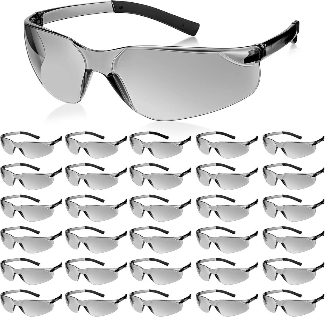 Queekay 30 Pairs Safety Glasses for Men Women Eyewear Protective Goggle Bulk Safety Glasses for Worker Laboratory Gardening (Gray)