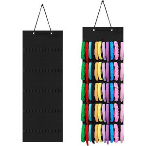 Tudomro Hanging Headband Holder for Girls Felt Hair Accessories Organizer with 60 Elastic Bands Bow Hanger for Girls Hair Bows Without Headbands(Black,Plain Style)