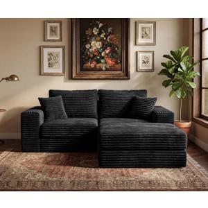 75'' L-Shaped Cloud Modular Sectional Couch with Chaise, Modern Corduroy Memory Foam Sofa Bed, Upholstered Boneless Deep Seat Fluffy Sleeper Sofa, for Living Room, No Assembly Needed (Black)