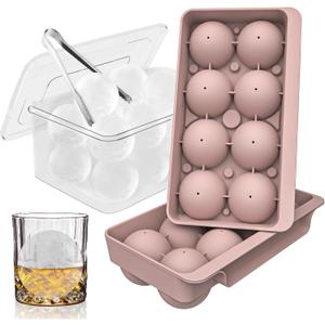 WIBIMEN Large Ice Cube Molds, Big Round Whiskey Ice Cube Trays for Freezer, Easy to Fill & Release, Whiskey Bourbon Cocktail(2.5In*8 Balls- Pink/2 Pack)