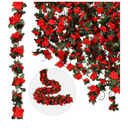 12 Pcs 100 ft Flower Garland Artificial Rose Vine with Green Leaves Hanging Artificial Flower Vines Ivy Garlands Wall Garden Decor for Room Wedding Birthday Arch Decor(Red)
