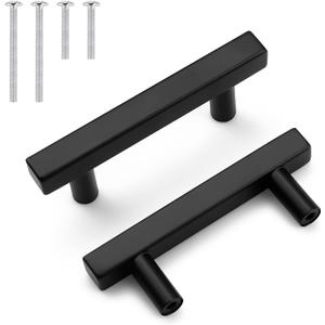 Probrico Cabinet Handles-Pack of 20 Black 2-1/2inch (64mm) Hole Centers Square T Bar Kitchen Cabinet Handles Drawer Pulls for Kitchen Furniture Hardware
