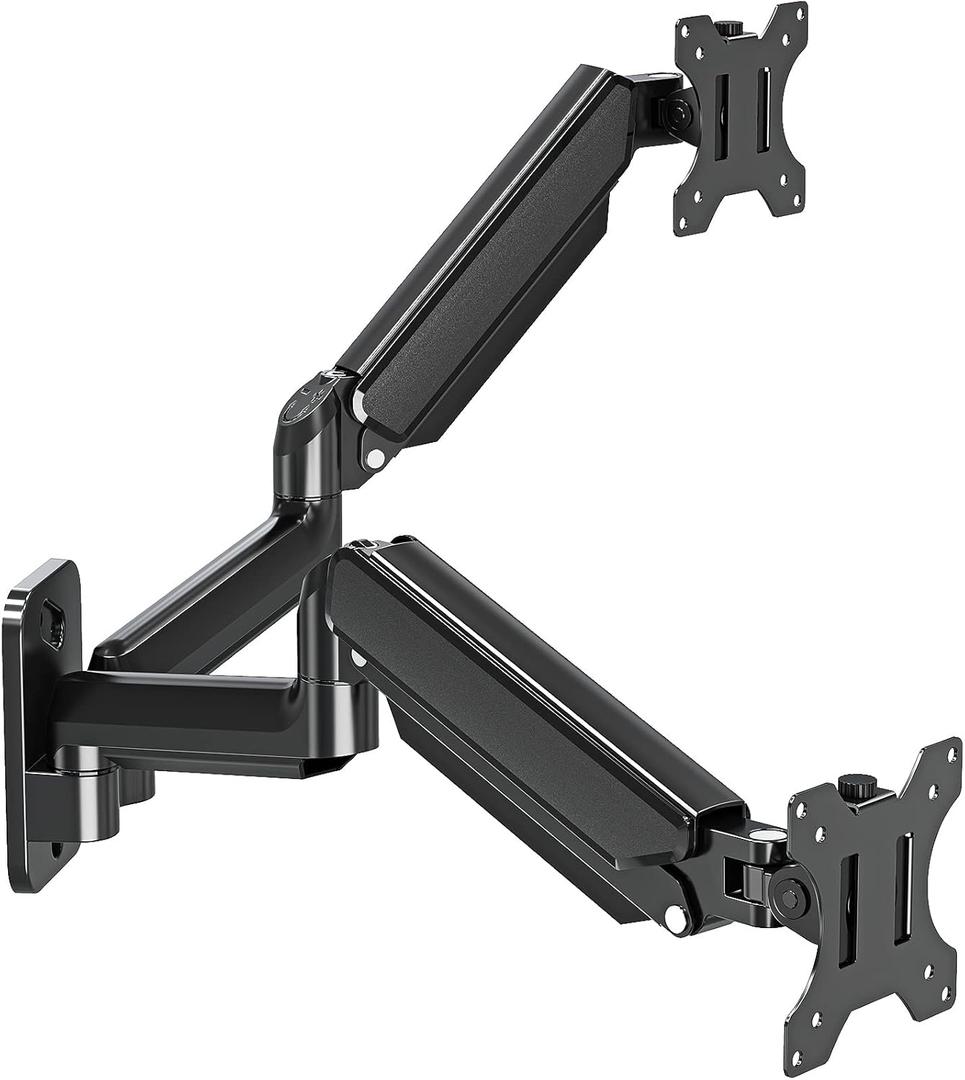 Dual Monitor Wall Mount for 13 to 32 Inch Computer Screens, Monitor Mounts for 2 Monitors Holds Up to 19.8lbs Each,Full Motion Gas Spring Monitor Arm with VESA 75x75/100x100 (Black)