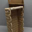 CubesLand Decorative Toilet Paper Storage Basket, Modern Farmhouse Home Decor Basket for Organizing, Scalloped Pantry Baskets for Shelves, Countertop, Living Room, w/Wood Handles, Beige 2 Sizes