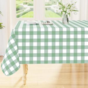 Smiry Rectangle Table Cloth, Waterproof Vinyl Tablecloths with Flannel Backing, Wipeable Buffalo Plaid Table Cover for Indoor and Outdoor (Sage Green & White, 60"x84")