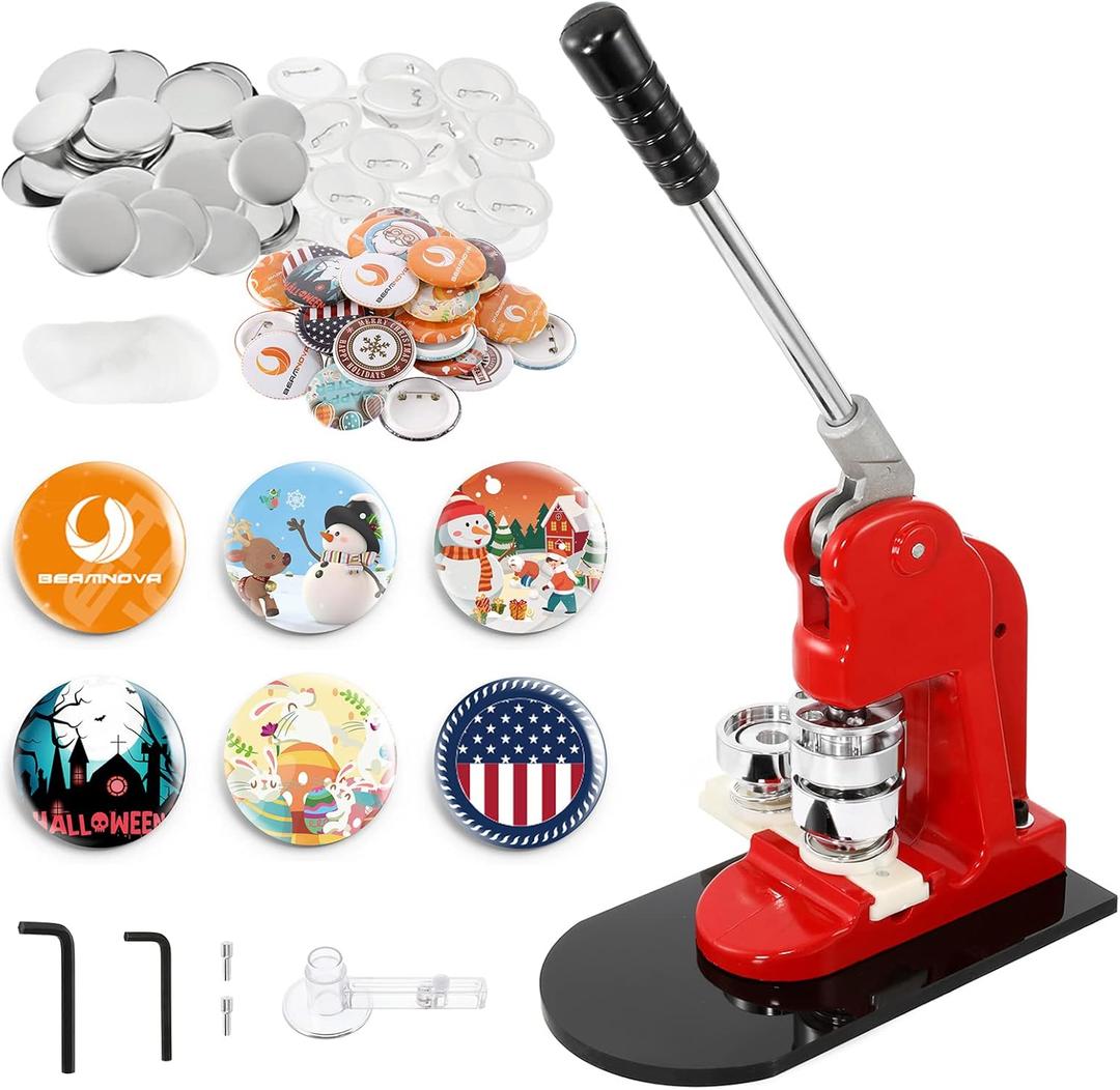 BEAMNOVA Button Maker Machine DIY Round Pin Maker Kit, 44mm / 1.73 in (About 1-3/4 Inch) Badge Press Machine with 1000 Button Parts Supplies
