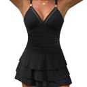 CiCiBird Women One Piece Swimsuit Tummy Control Bathing Suit Mesh Wraps Metal Swim Dress Skirt Swimwear (Black, L)