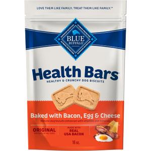 Blue Buffalo Health Bars Crunchy Dog Biscuits, Oven-Baked with Natural Ingredients, Bacon, Egg & Cheese, 16-oz Bag (EXP 07/21/27)