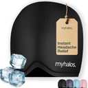 MyHalos Migraine Relief Cap, 30% Thicker, 2X More Cooling Gel, Stays Colder for Longer, Ice Hat, Ice Pack Head Wrap, Cold Headaches & Migraine Mask - Hangover, Tension Headache Relief Cap (Black)