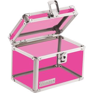 Vaultz Lockable Index Card Holder - Flash Card Organizer for Recipes, Passwords or Studying Holds 450 4x6 Notecards - Index Card Box Study Accessories, Pink Acrylic