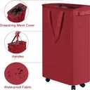 efluky Slim Laundry Hamper with Wheels, Rolling Laundry Basket for Clothes, Small Laundry Basket for Bedroom, Dorm and Laundry Room, 60L (12.7 Gallons) Burgundy Red