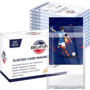 20-Pack One Touch Sleeved-Card Magnetic-Holders - 35PT Trading Card Holders, UV Protection Clear Acrylic Card Cases, Magnet Case Protectors for Game Cards, Baseball Cards, Sports Cards, Standard Cards