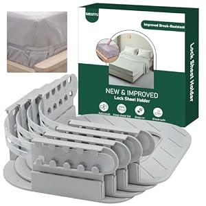 WEXFFU Bed Sheet Holders for Corners Keep Sheets Firm & Tight, Heavy Duty Mattress Lock Sheet Holders Universal Fit, Fitted Sheet Holders with Anti-Break Straps, One-Time Install (Light Gray)