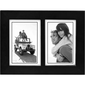 Malden 673-35SD Double 3.5x5 Picture Frame - Wide Real Wood Molding, Real Glass - Black