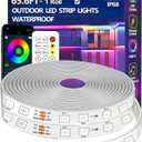 65.6FT Outdoor LED Strip Light Waterproof,IP68 Outside RGB Light Strip with App/Remote Control,Chase Mode,Music Sync Rope Light for Balcony,Deck,Rooftop,Garden,Pool