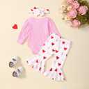 Baby Girl Valentine's Day Outfits Heart Print Romper+Flared Pants+Headband Infant Clothes 0-18 Months (Daddy's Little Valentine-pink)